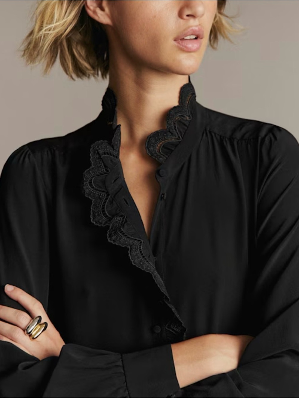 Sezane Chlo Shirt Blouse in Black Sz US 2 (FR 34)